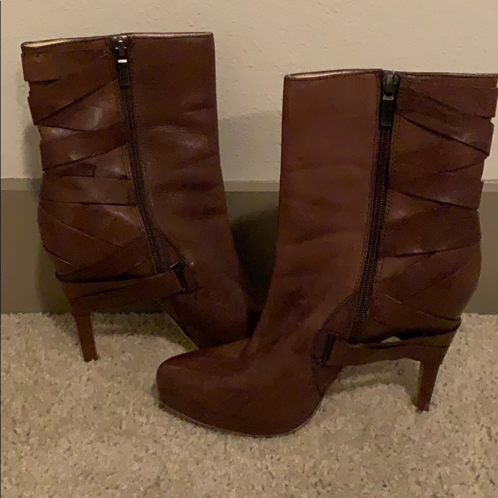 Brown leather booties